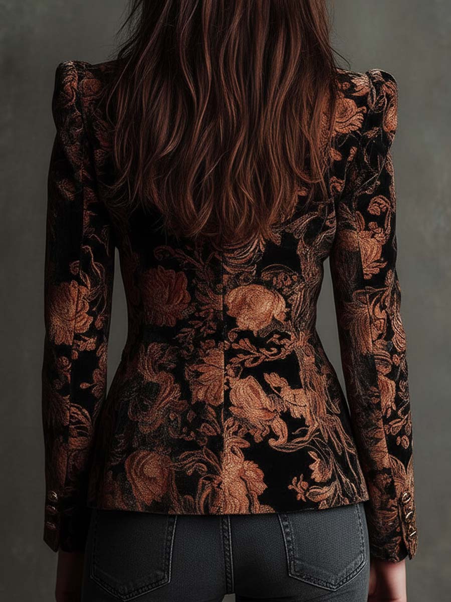 Bettie™ | Blazer met bloemenprint in zwart en brons