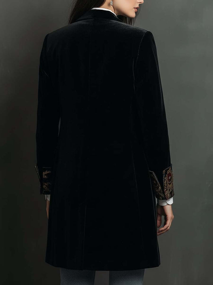 Ria™ | Lange zwarte blazer met barokprint