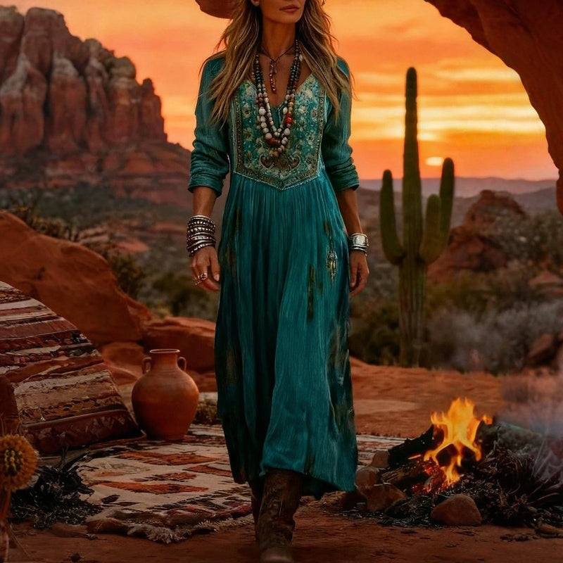 Loes™ | Bohemien maxi-jurk met borduursel