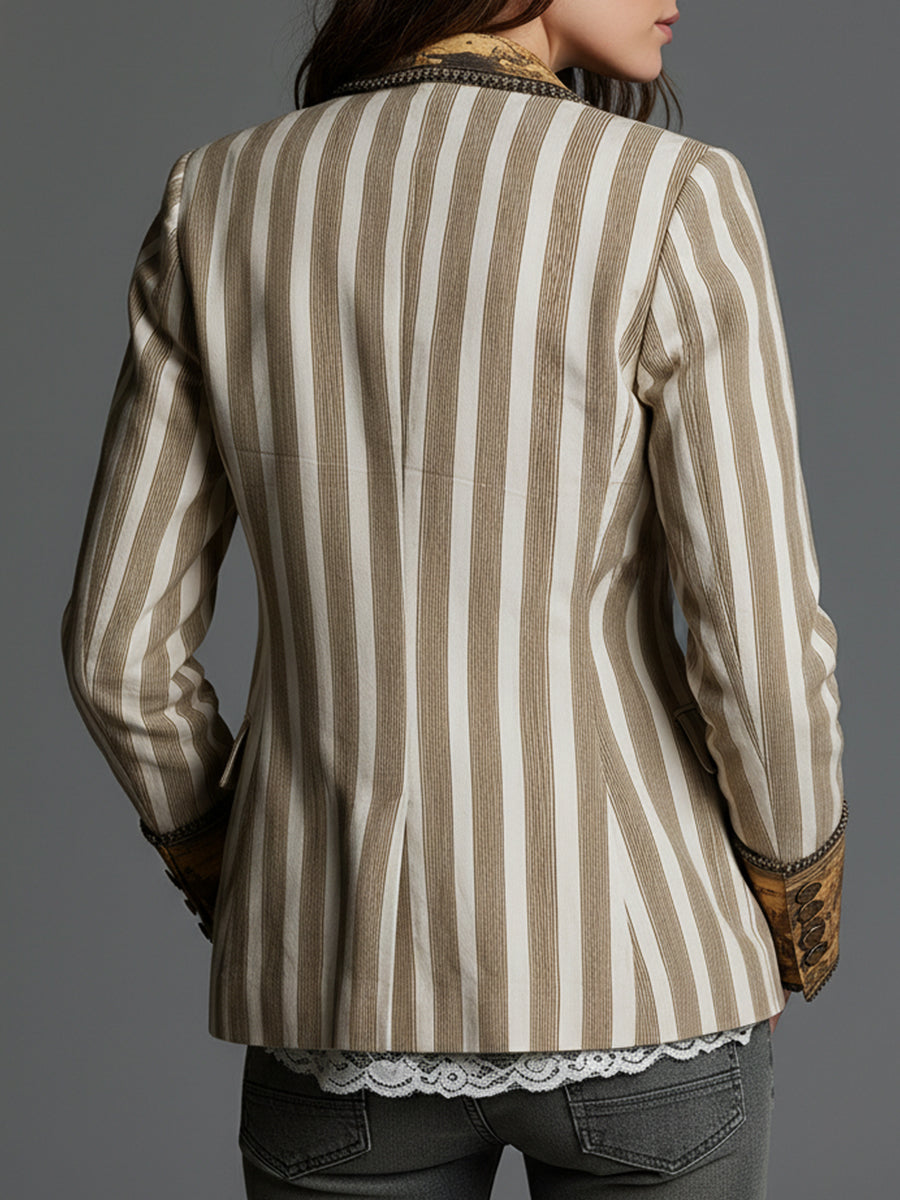 Ineke™ | Gestreepte blazer met bohemien kraag