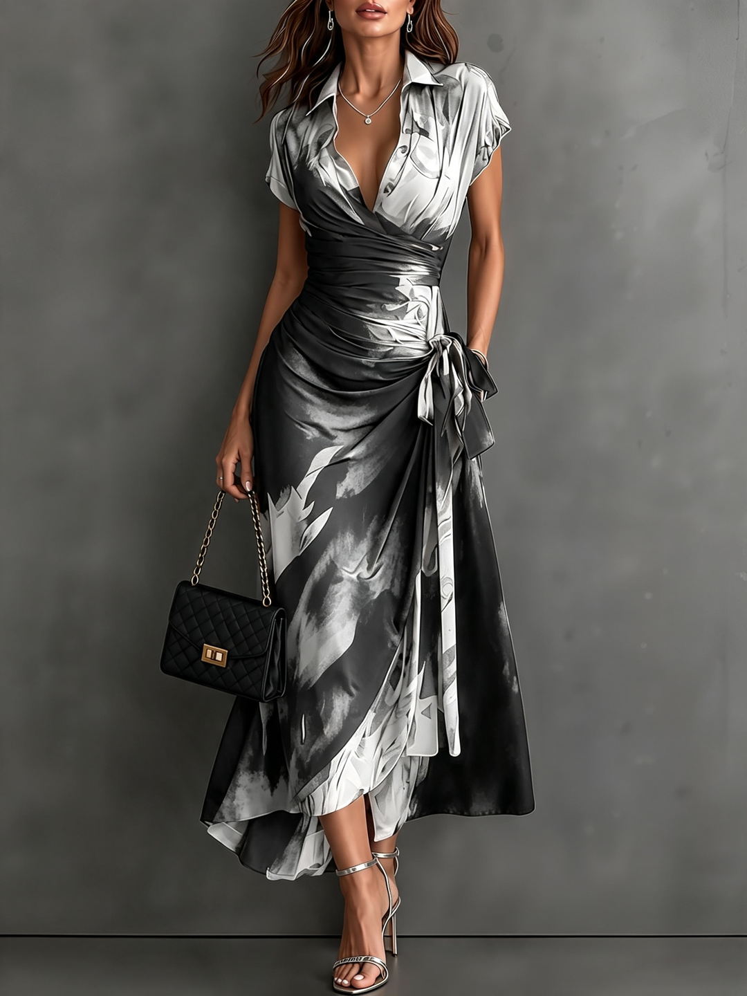 Lidewij™ | Maxi-wikkeljurk met abstracte print