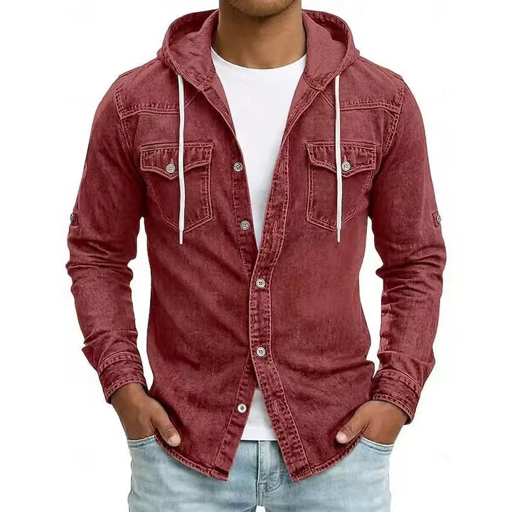 Thijs™ casual denim overhemd voor heren – Bourgondië