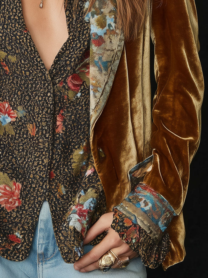 Lieke™ | Fluwelen blazer met patchwork bloemen