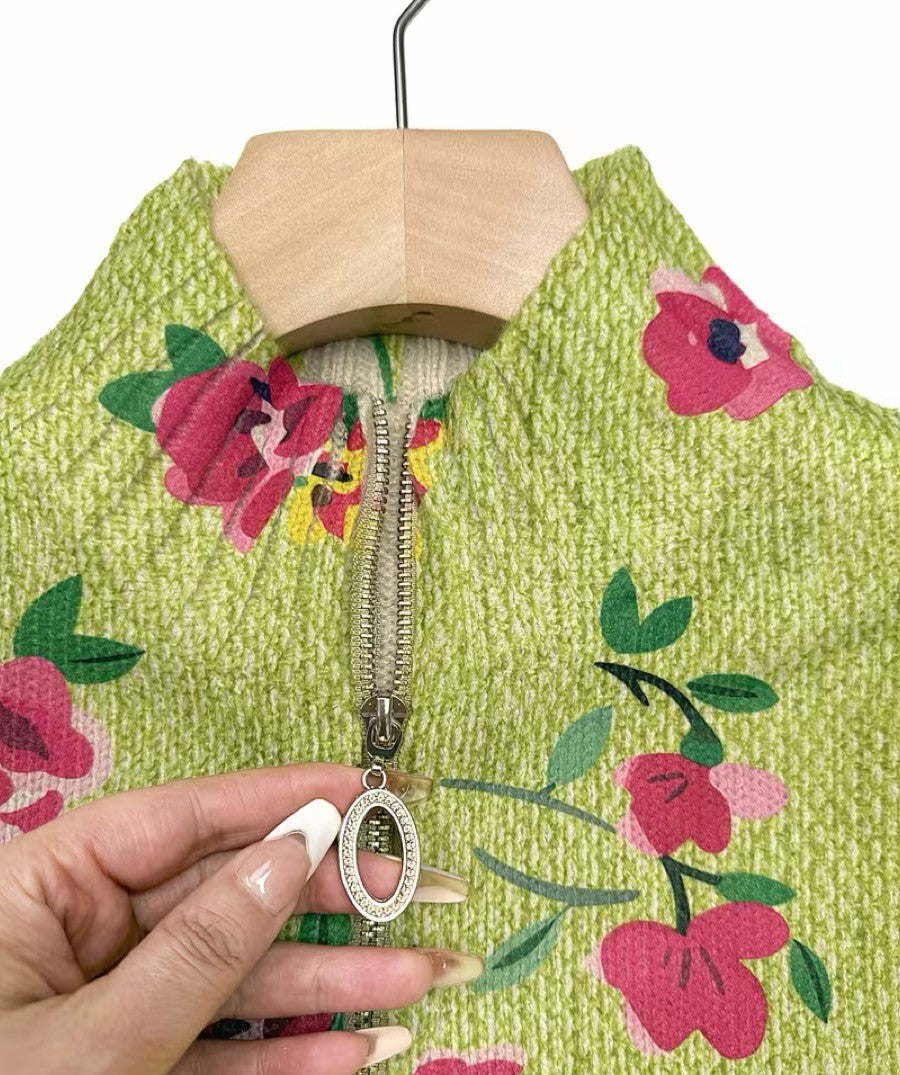 Sjaan™ | Vest met roze bloemen op limoengroen