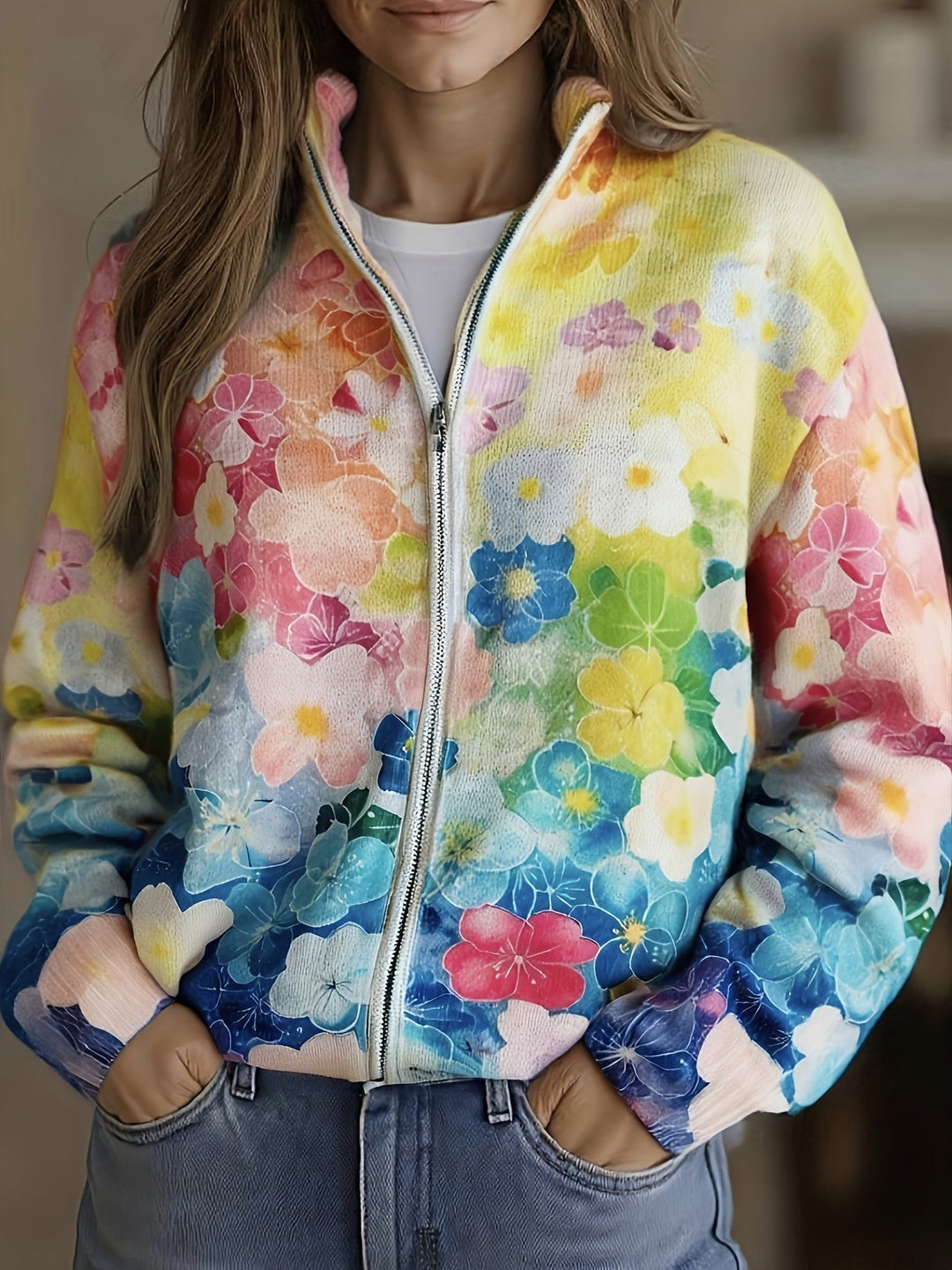 Bea™ | Vest met aquarelbloemen en kleurverloop
