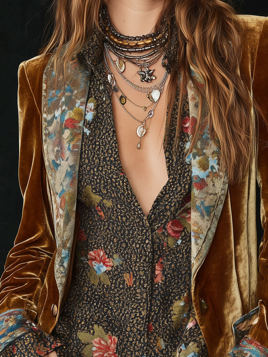 Lieke™ | Fluwelen blazer met patchwork bloemen