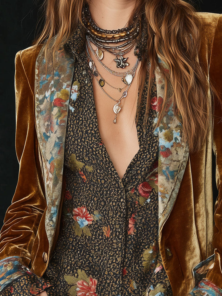 Lieke™ | Fluwelen blazer met patchwork bloemen