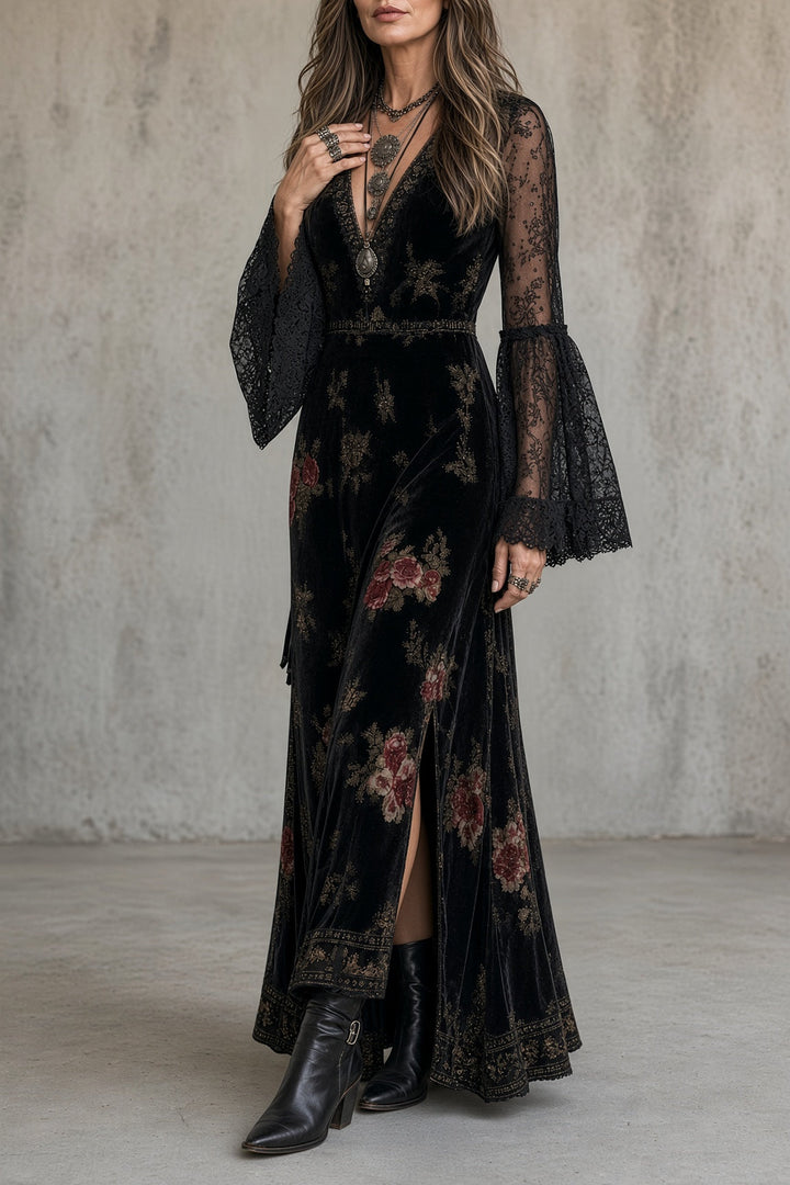 Wendy™ | Fluwelen maxi-jurk met bloemenprint