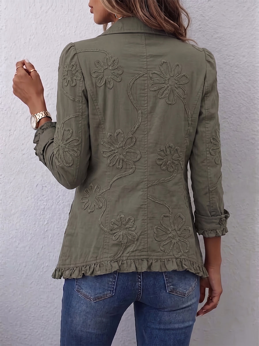 Els™ | Blazer met geborduurde bloemen in olijfgroen