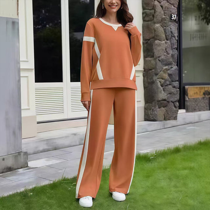Nienke™ sportieve loungeset met contrasterende strepen – Oranje