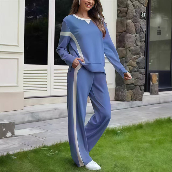 Nienke™ sportieve loungeset met contrasterende strepen – Blauw