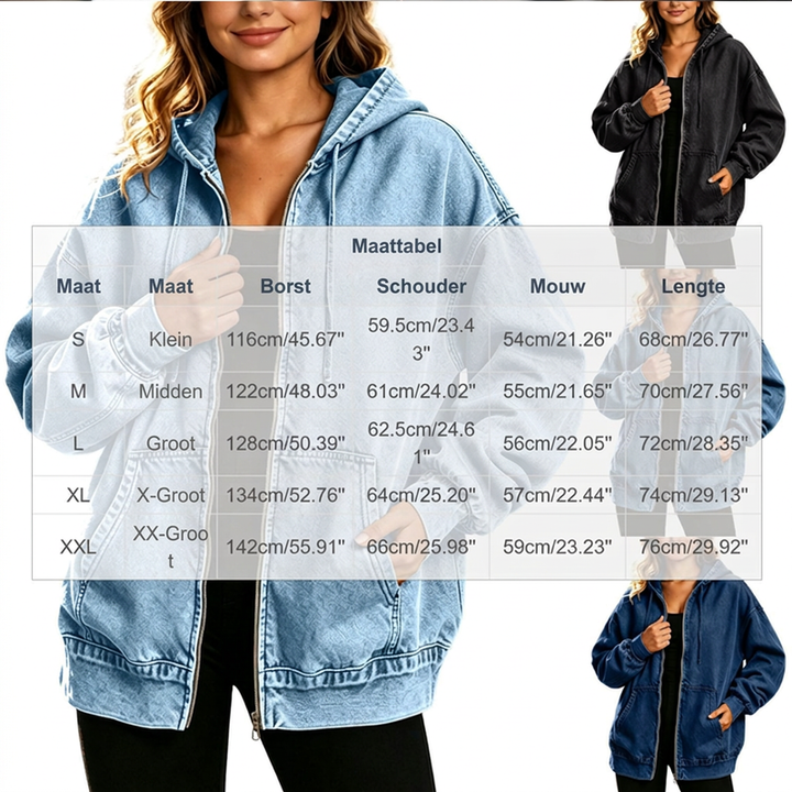 Iris™ vintage gewassen denim hoodie met rits